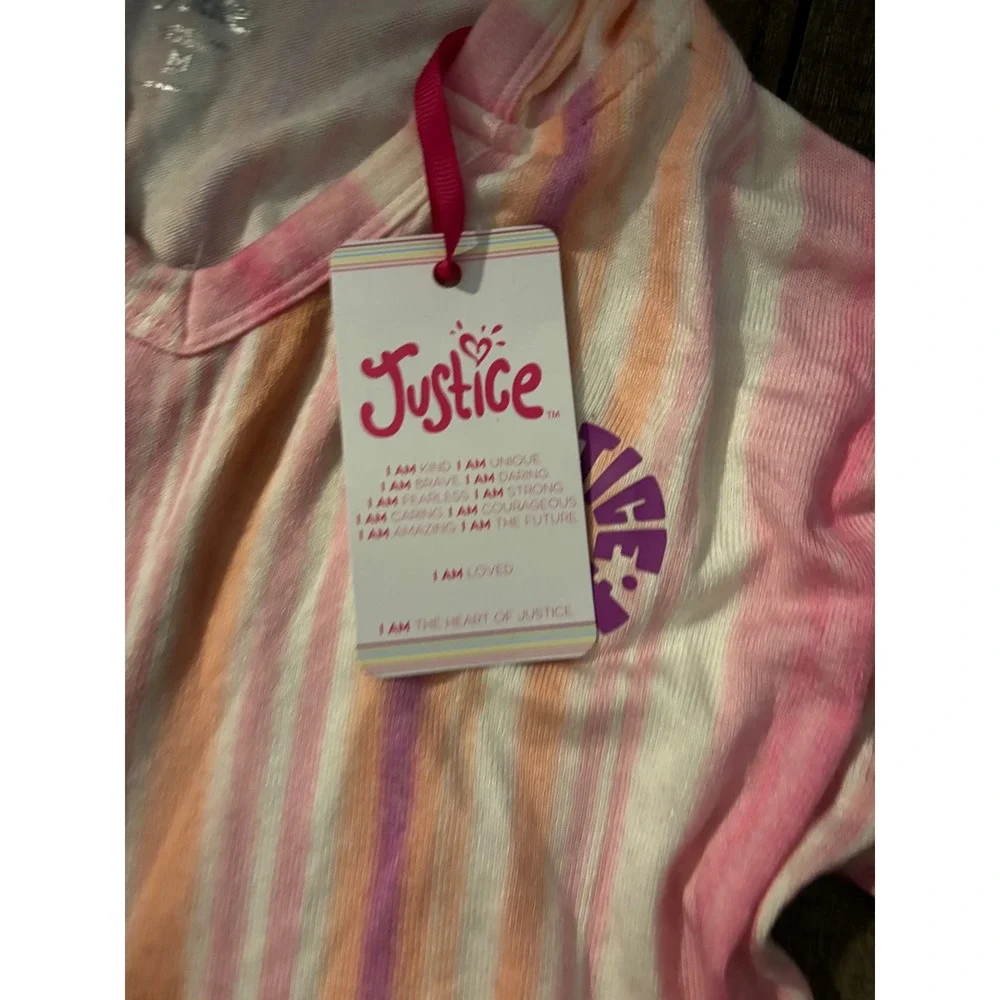 NWT‎ Justice Girls Tie Dye Stripe Hoodie Hooded Pullover Pocket Top Size M
